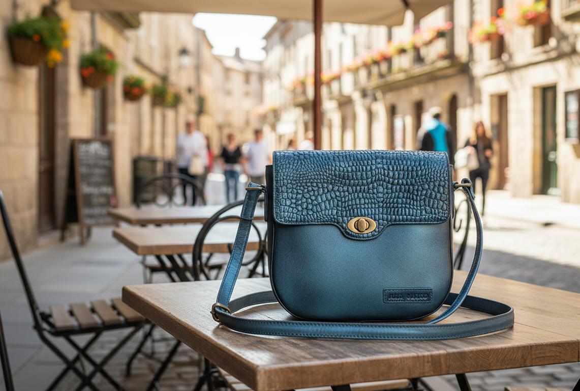 Genuine Leather Ladies Sling / Crossbody Bag - Blue Black