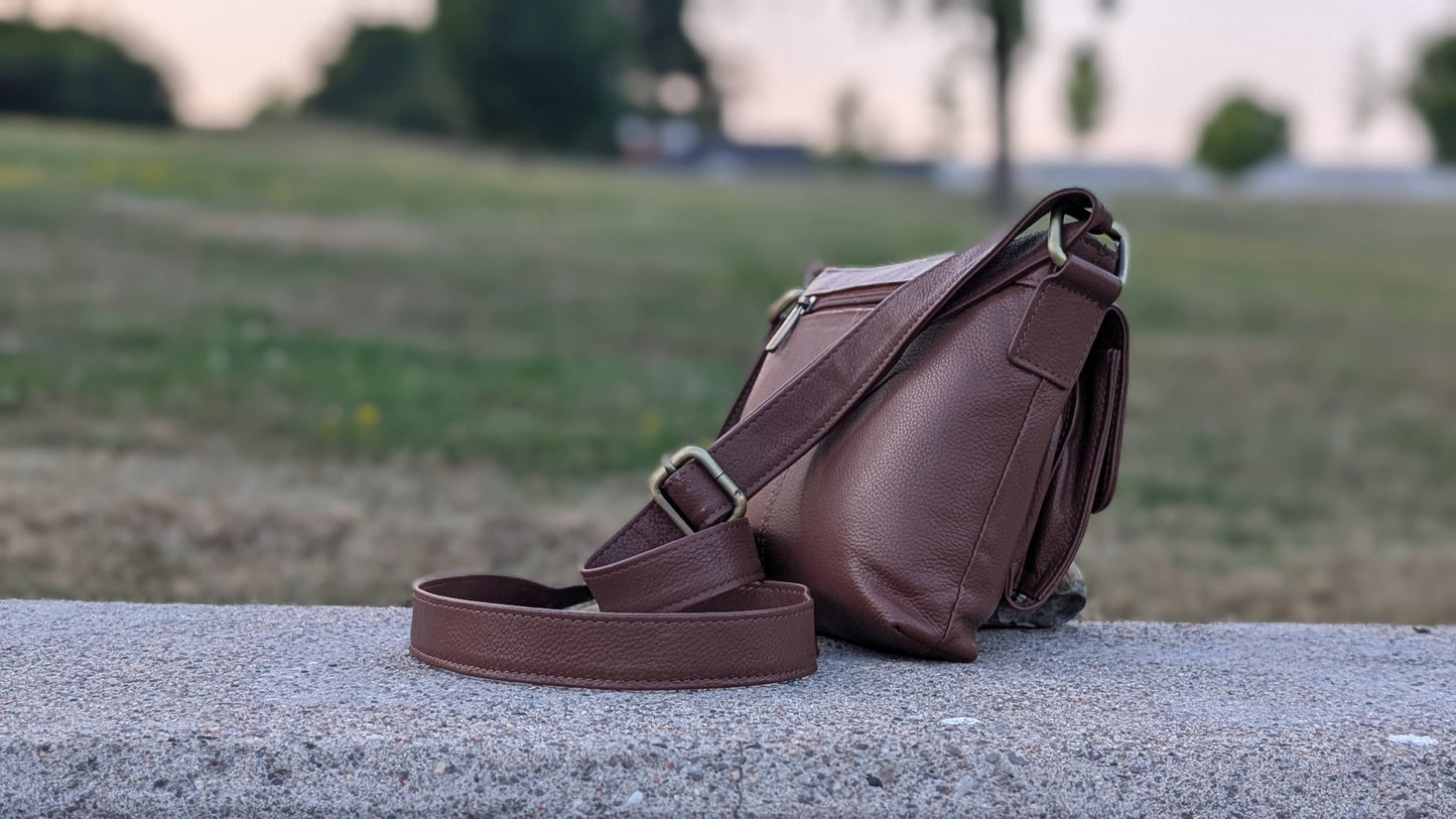 Genuine Leather Ladies Sling / Crossbody Bag - Brown