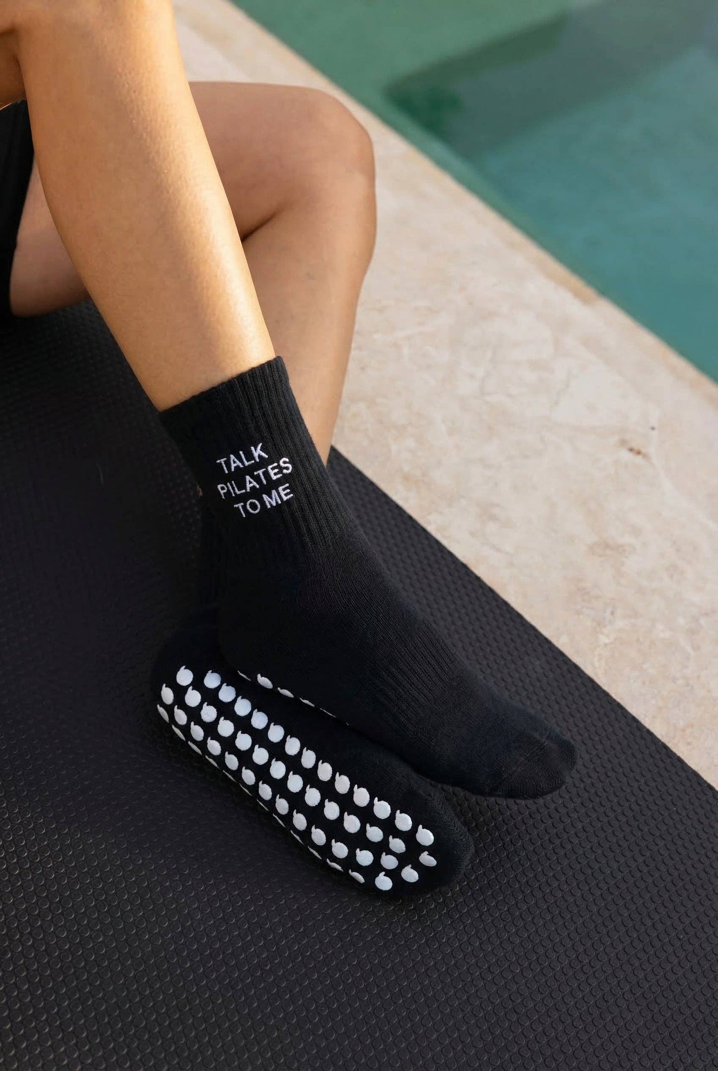 Talk Pilates To Me Grip Socks in Black: Black / One Size