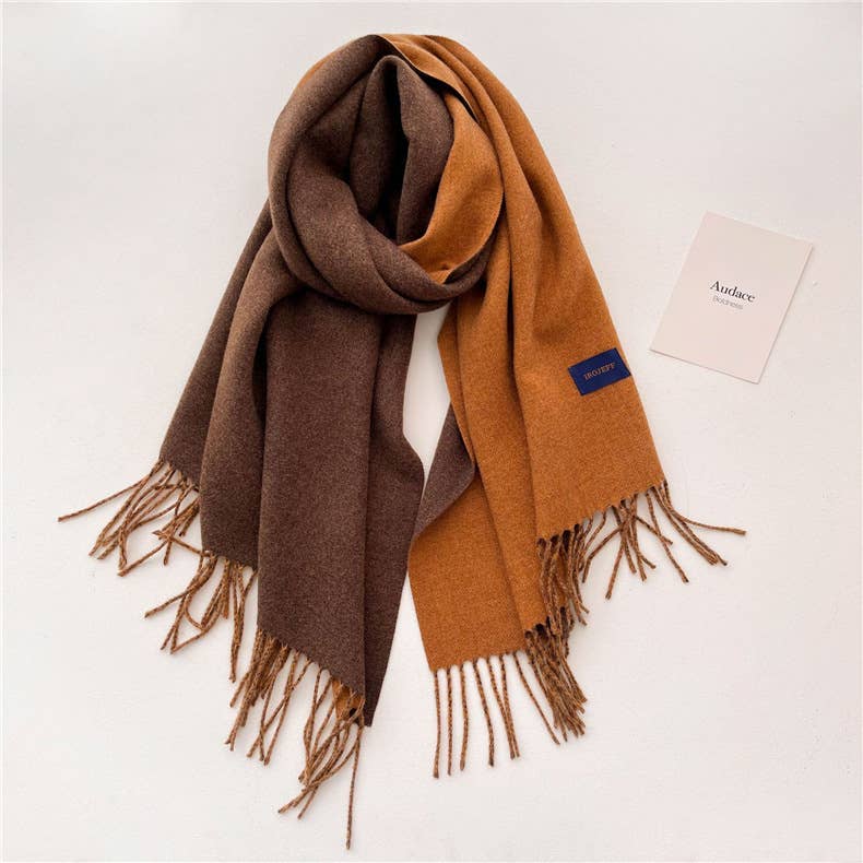 Solid color scarf Double-sided two-color tassel shawl scarf: Camel