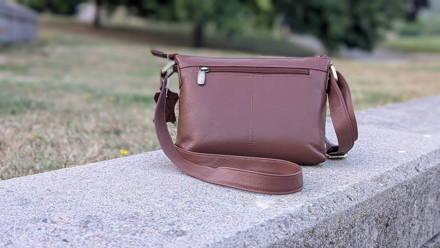 Genuine Leather Ladies Sling / Crossbody Bag - Brown