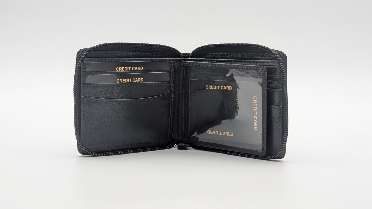 Genuine Leather Men wallet card holder RFID Protection Black