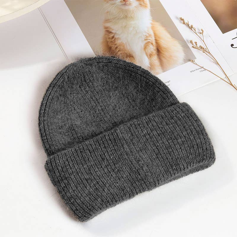 Warm Beanie Hats Solid color furry beanie for adult: White