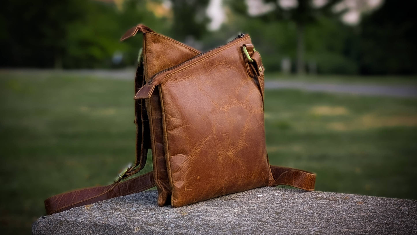 Genuine Leather Ladies Sling / Crossbody Bag - Tan / Brown