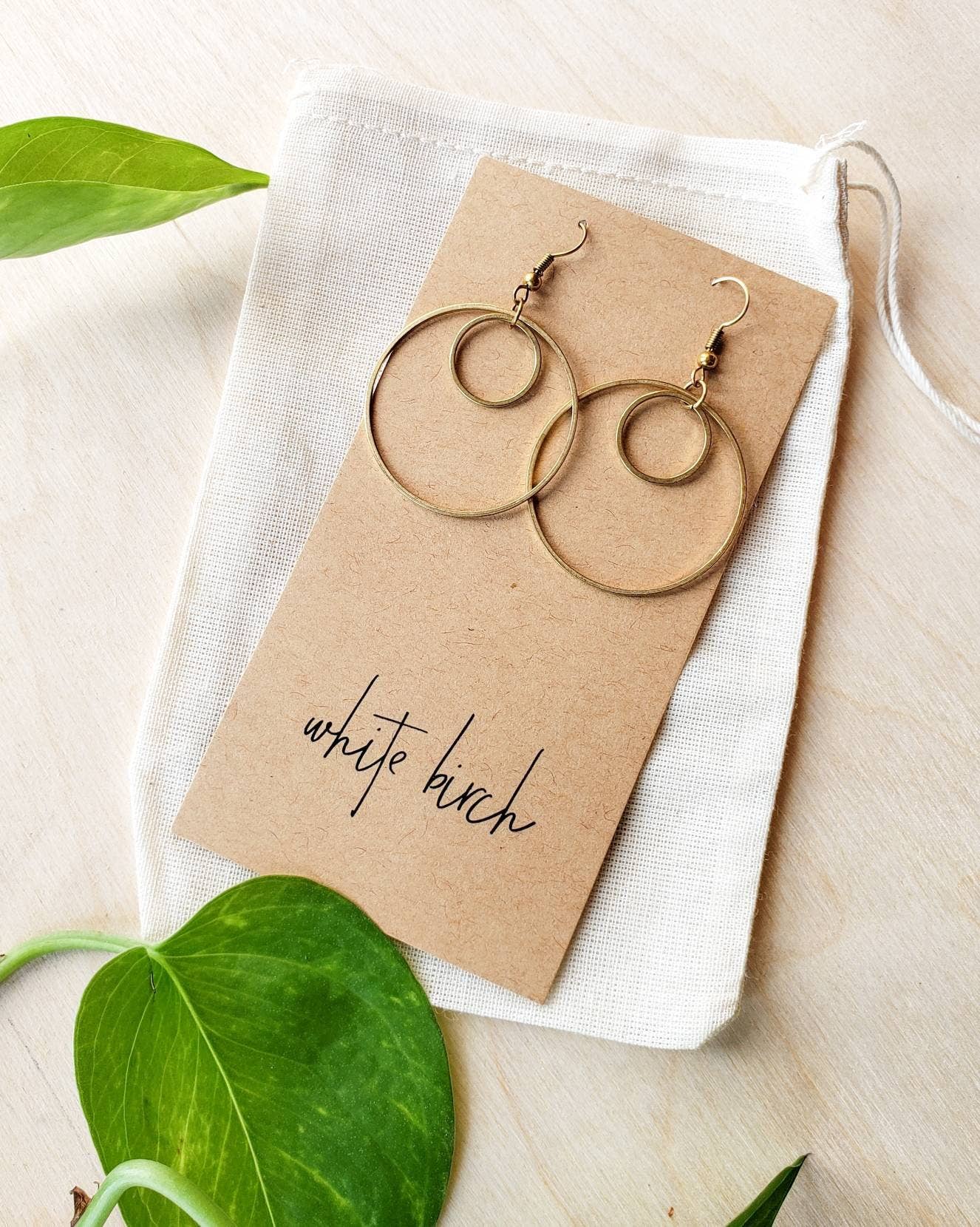 Brass Double Circle Earrings: Raw Brass Hooks