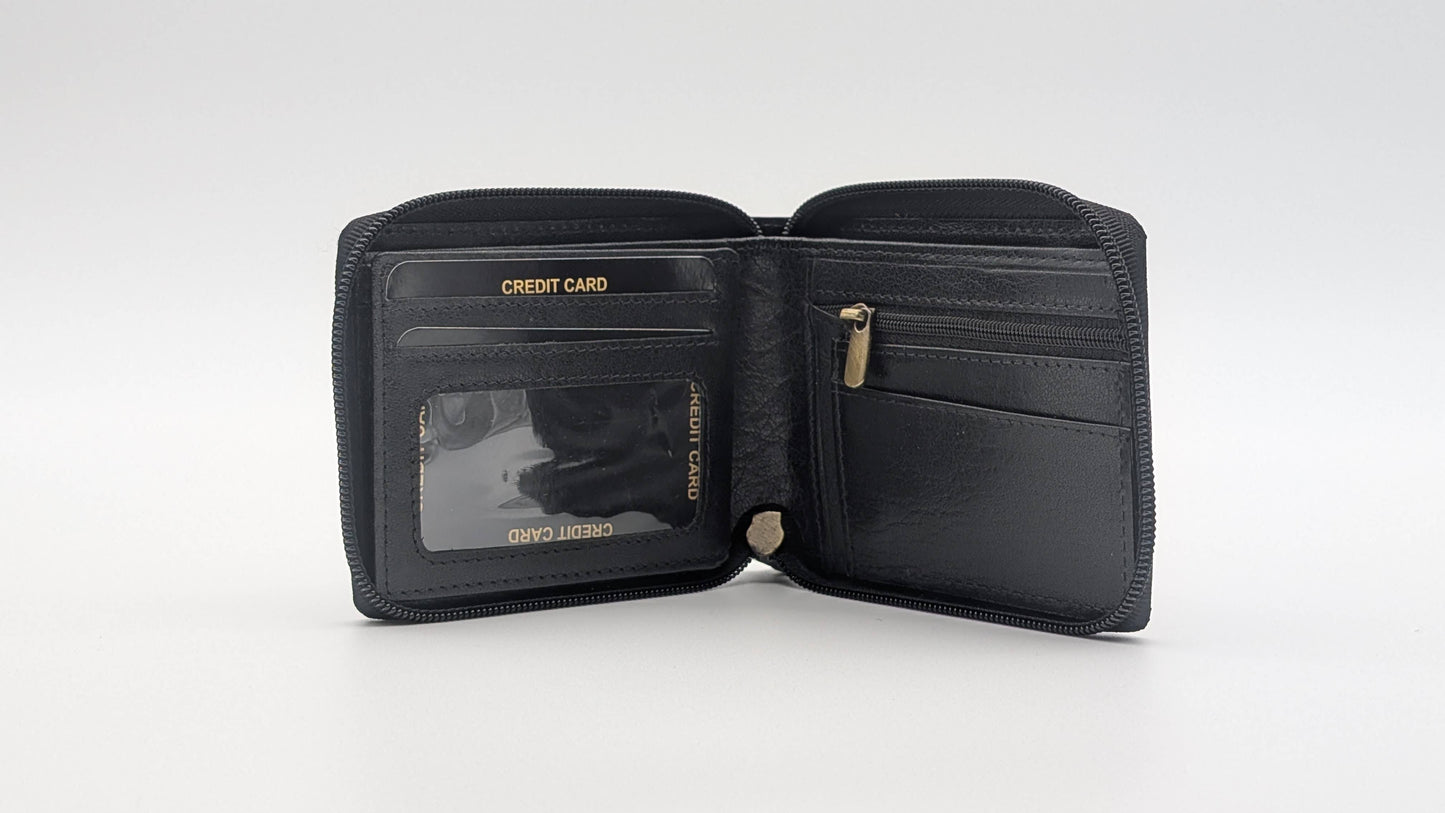 Genuine Leather Men wallet card holder RFID Protection Black