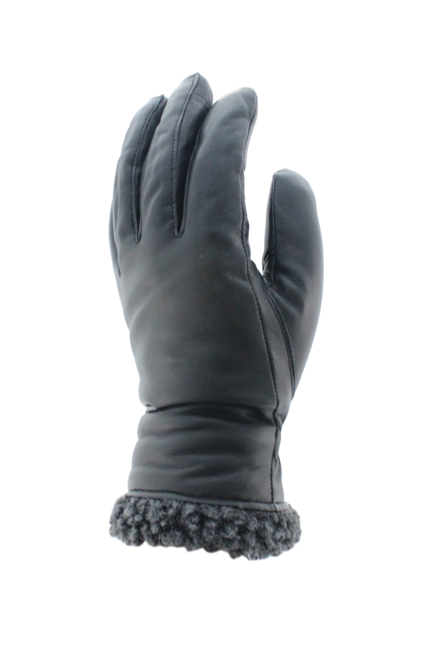 Adult Women's Berber Cuff Black Leather Gloves: Black / Medium