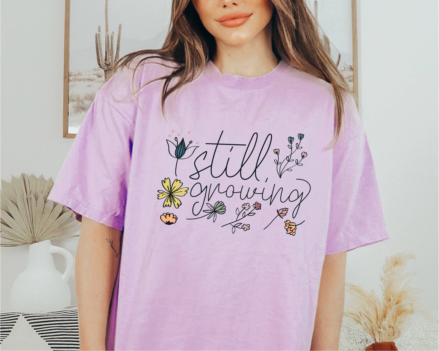 Spring Tee Floral Still Growing Print Women's Graphic Tee: Ivory / Small
