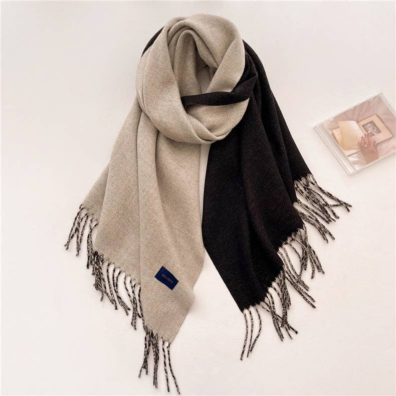 Solid color scarf Double-sided two-color tassel shawl scarf: Camel