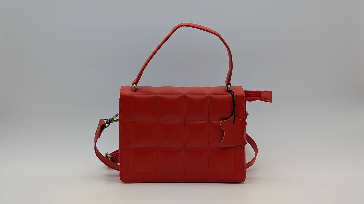 Genuine Leather Ladies Sling / Crossbody Bag - Red (Bloom)