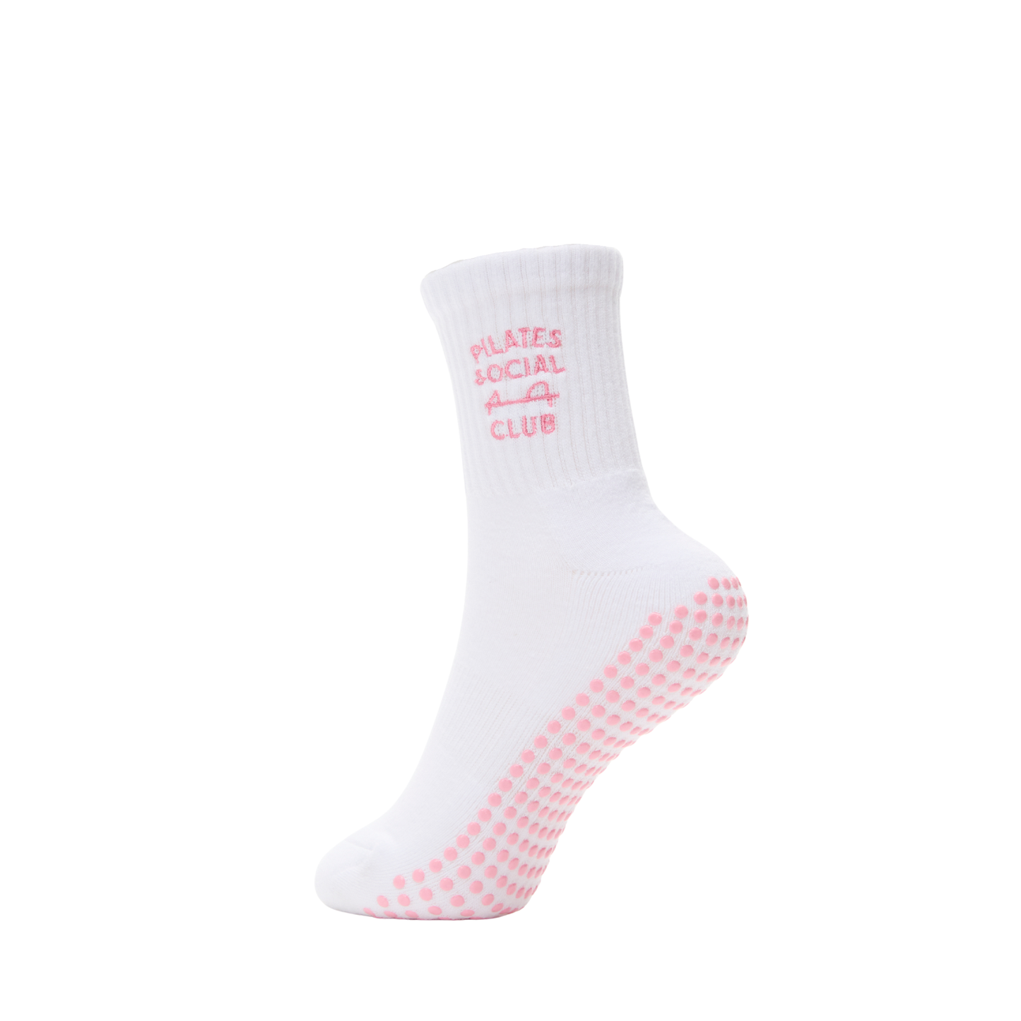 Pilates Social Club Grip Crew Socks: White / One Size