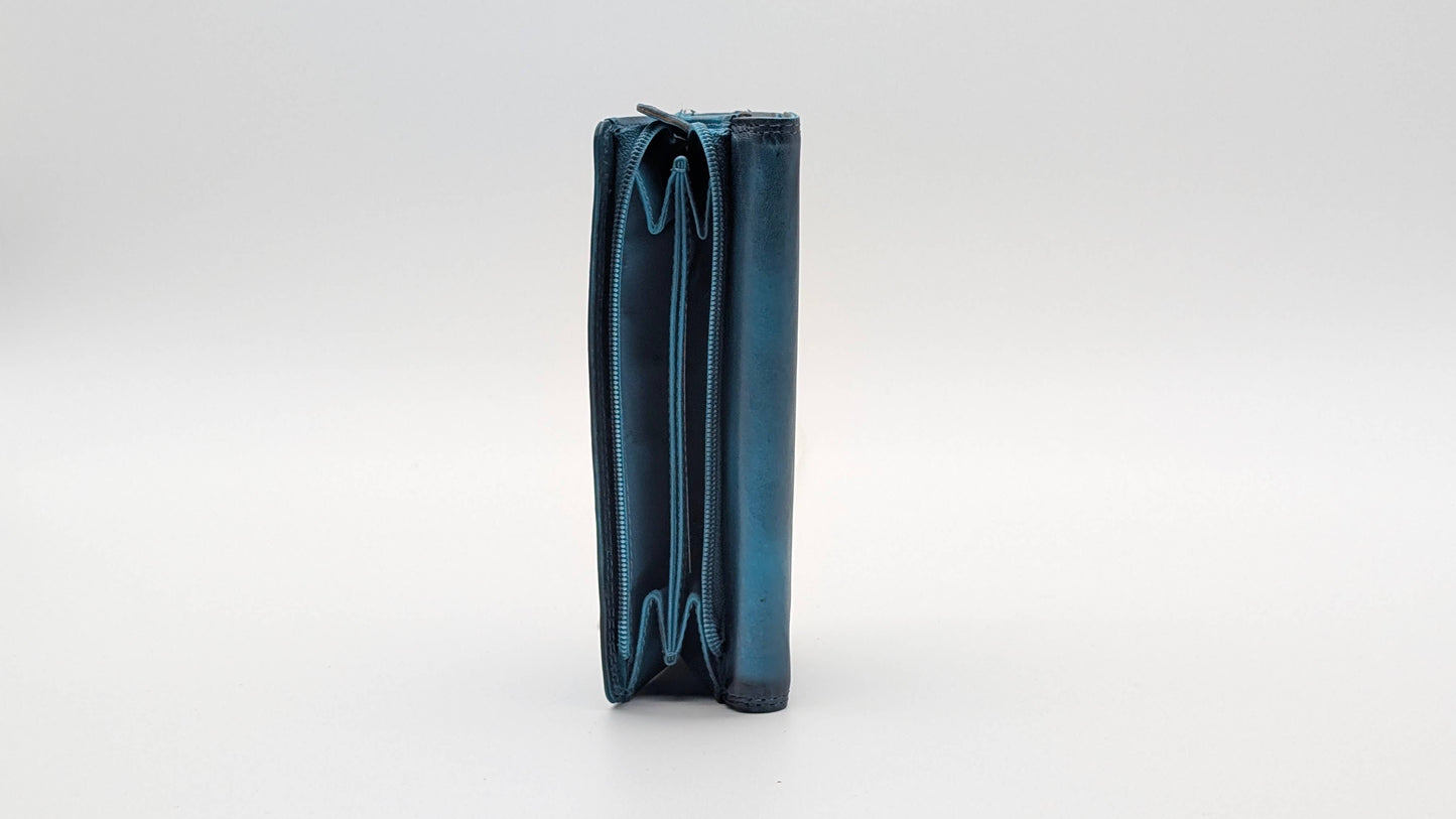 Leather Ladies wallet card holder RFID Protection Blue Black