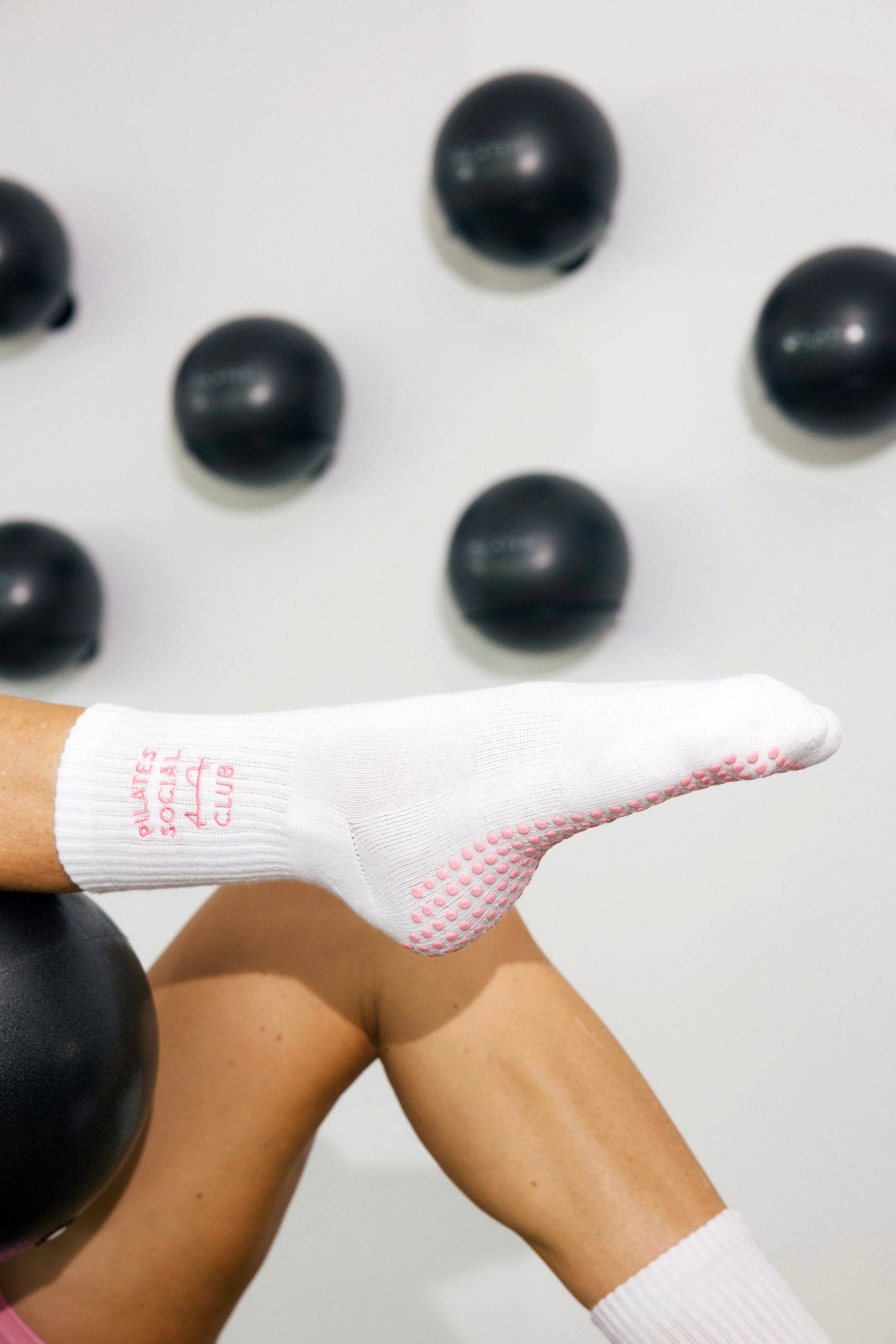Pilates Social Club Grip Crew Socks: White / One Size