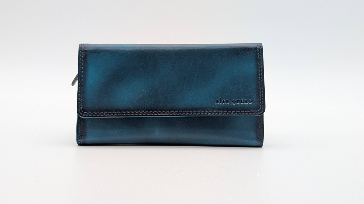 Leather Ladies wallet card holder RFID Protection Blue Black