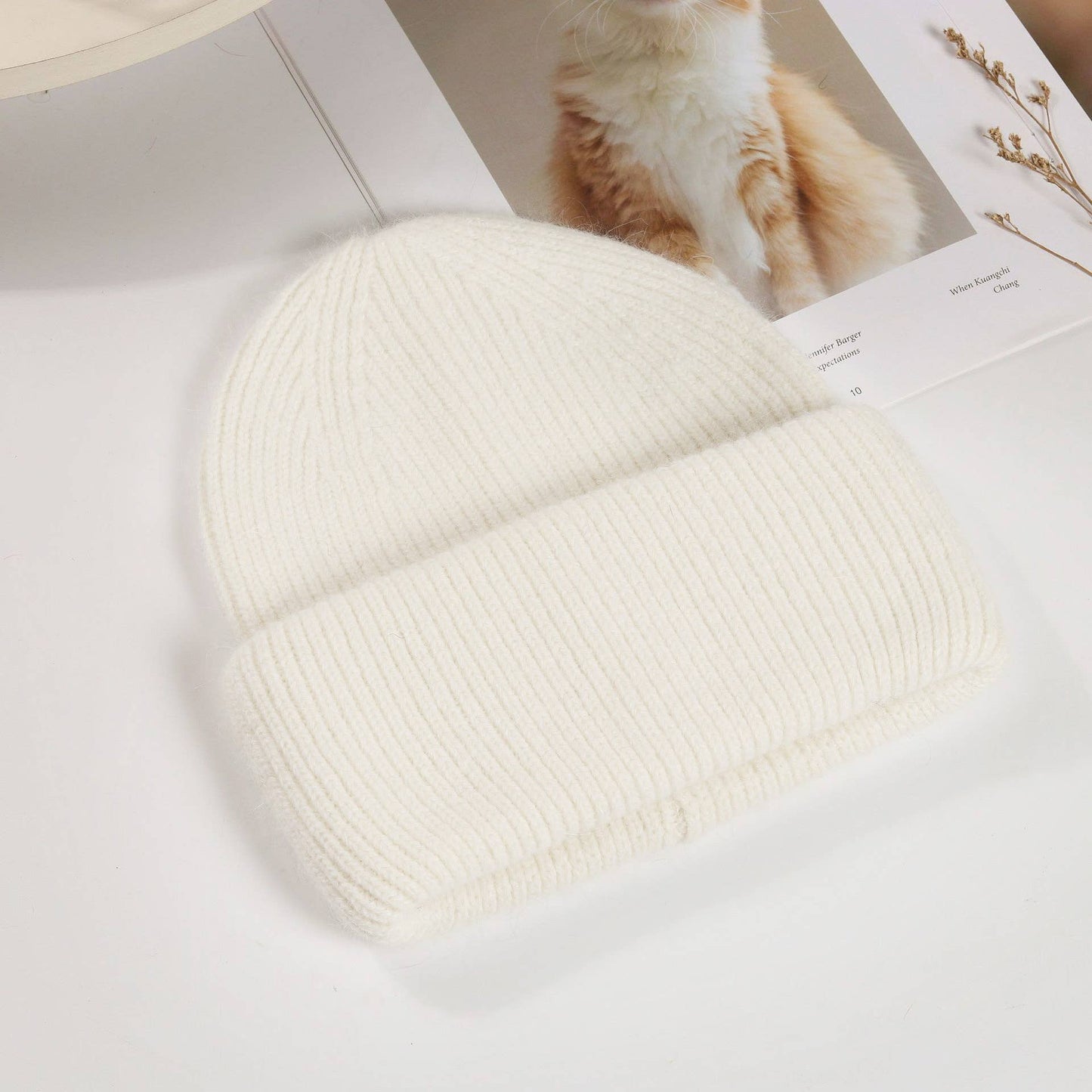 Warm Beanie Hats Solid color furry beanie for adult: White