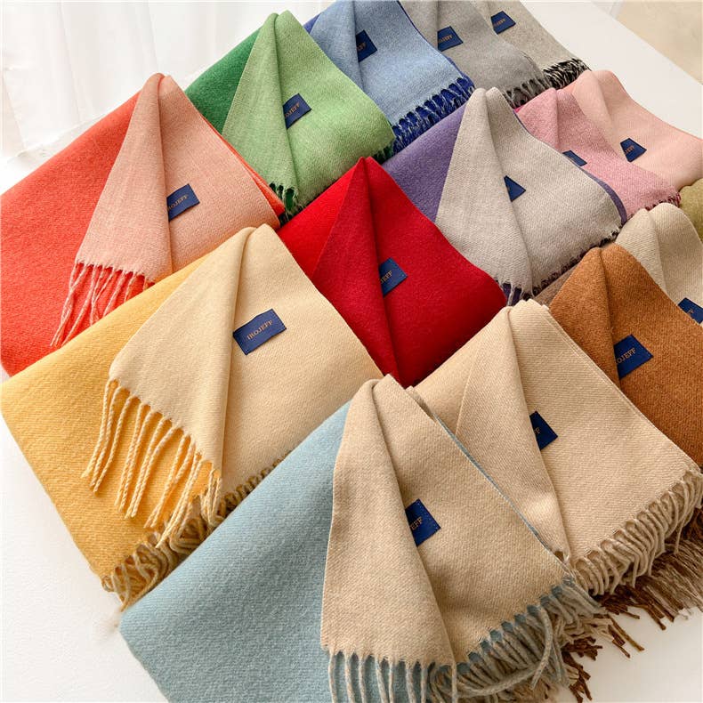 Solid color scarf Double-sided two-color tassel shawl scarf: Pink