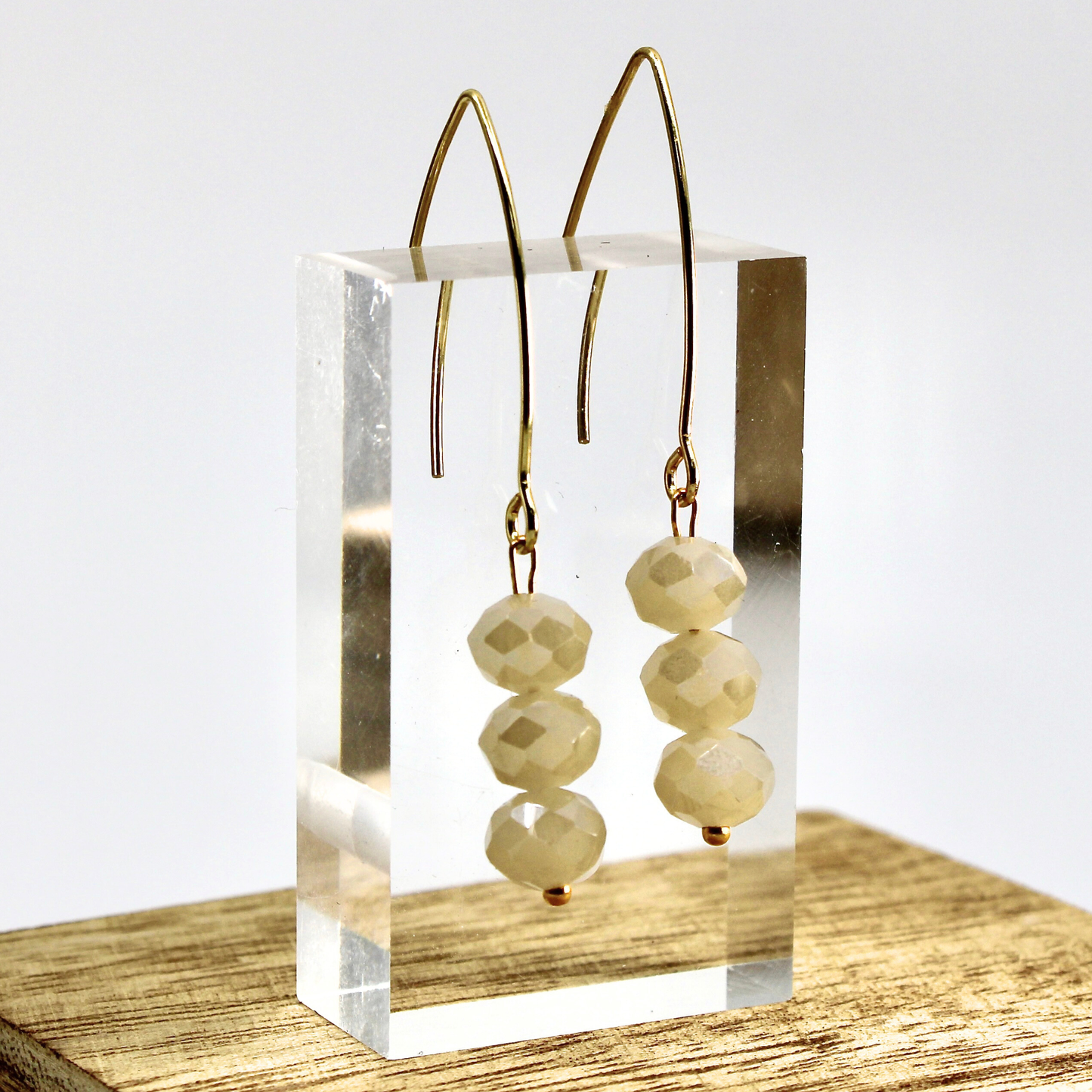 CRYSTAL TRIO | Drop Earrings: Pewter / Gold