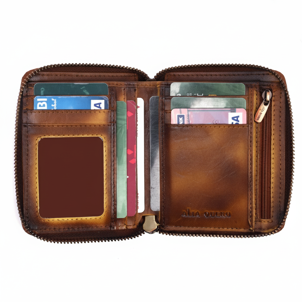 Leather wallet card holder RFID protection- Tan Brown