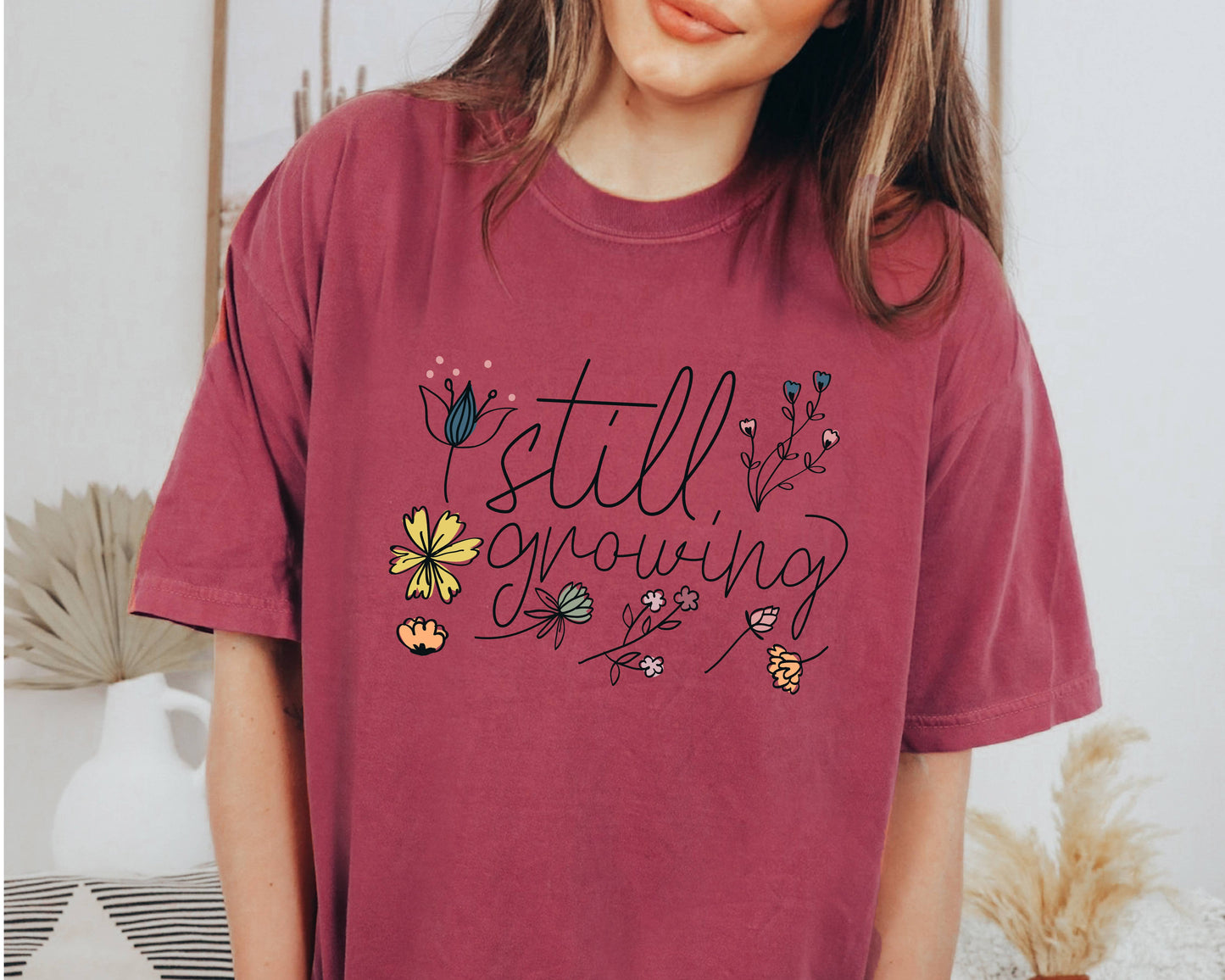 Spring Tee Floral Still Growing Print Women's Graphic Tee: Ivory / Small
