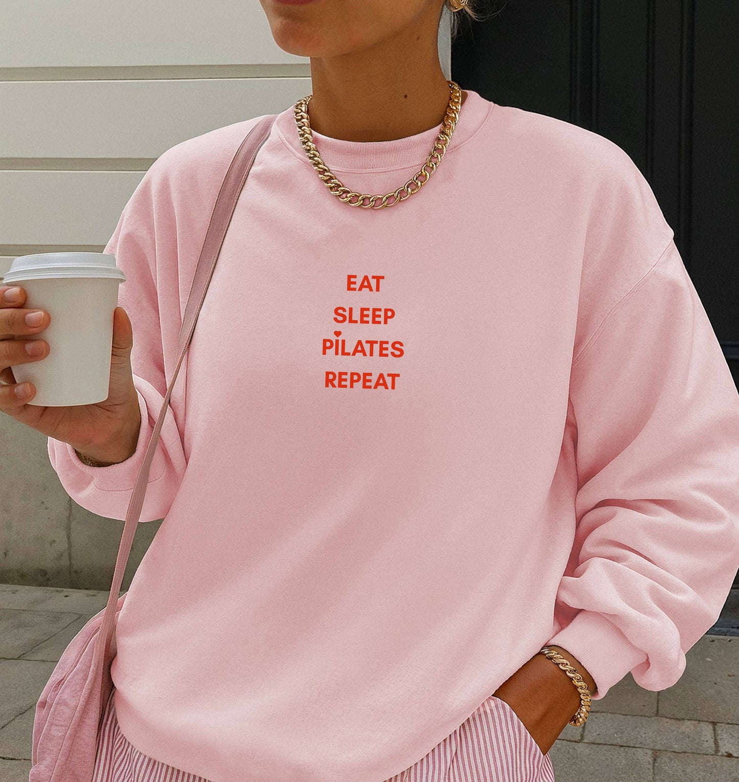 Pilates Crewneck Sweatshirt for Women Fitness Sweater: Sand / Small