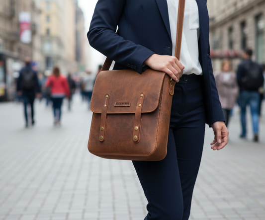 Genuine Leather Sling Crossbody Messenger bag Backpack Brown