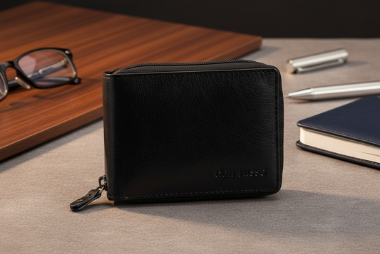Genuine Leather Men wallet card holder RFID Protection Black